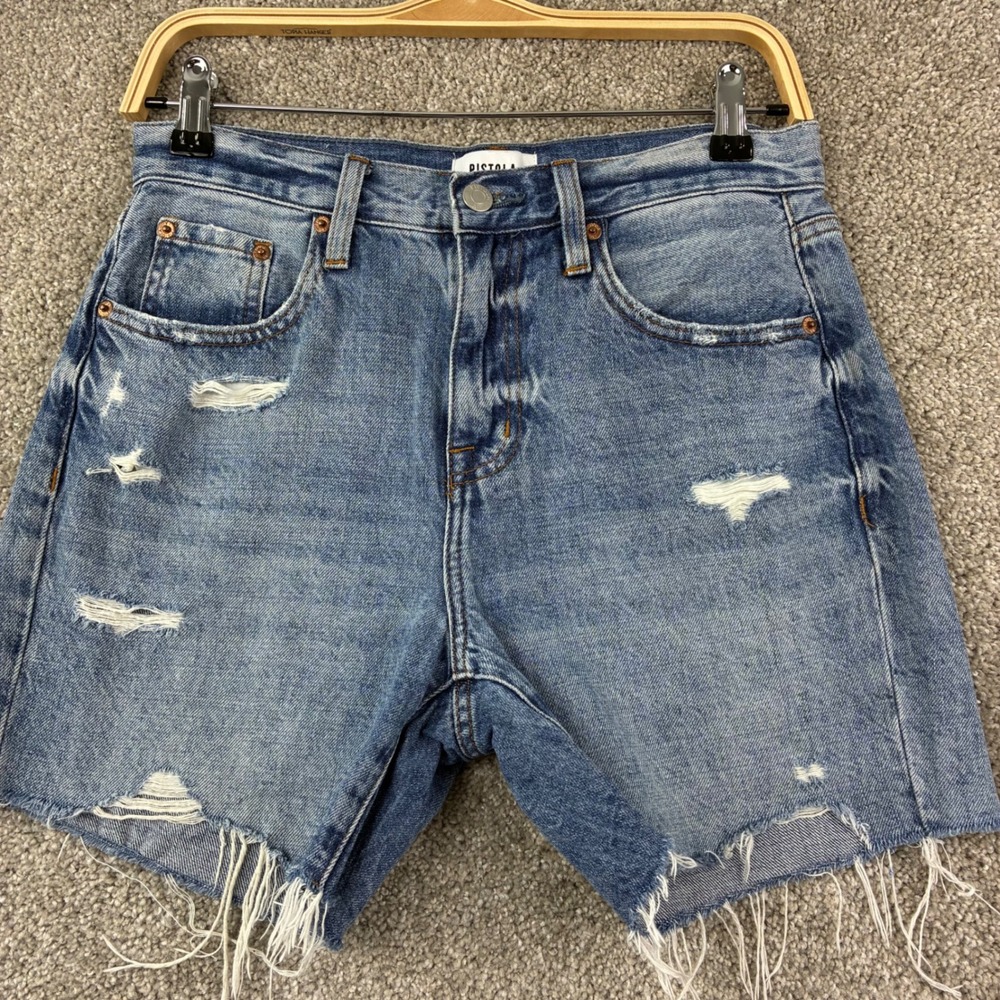 Pistola Keaton Denim Shorts Size 35 Distressed Raw Hem Grunge Y2K Edgy Cutoffs